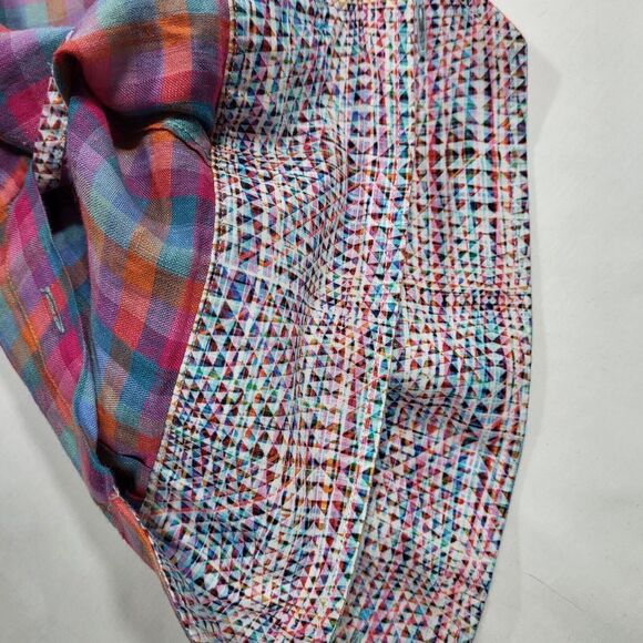 Bugatchi Men's Large Shaped Fit 100% Linen Plaid Long Sleeve Shirt‎ Flip Cuff - Picture 8 of 11